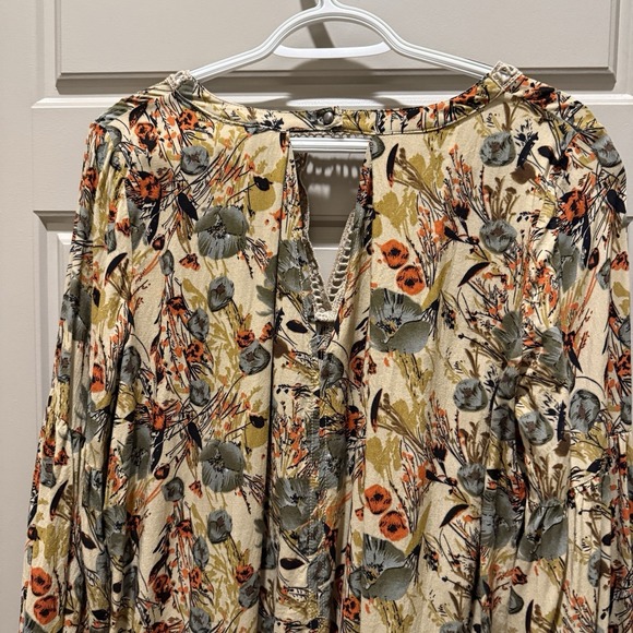 Umgee USA Boho Floral Peasant Blouse Womens Large Crochet Neck Tunic 3/4 Sleeve - Picture 4 of 11
